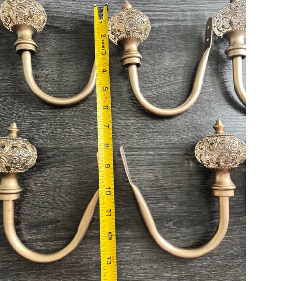 Drape Curtain 6 Brushed Champagne Ornate Filigree Glass Ball Tieback Holdbacks - Picture 10 of 12